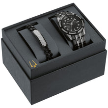 Bulova Men's Crystal Black Stainless Steel Watch and ID Bracelet Set 98K109