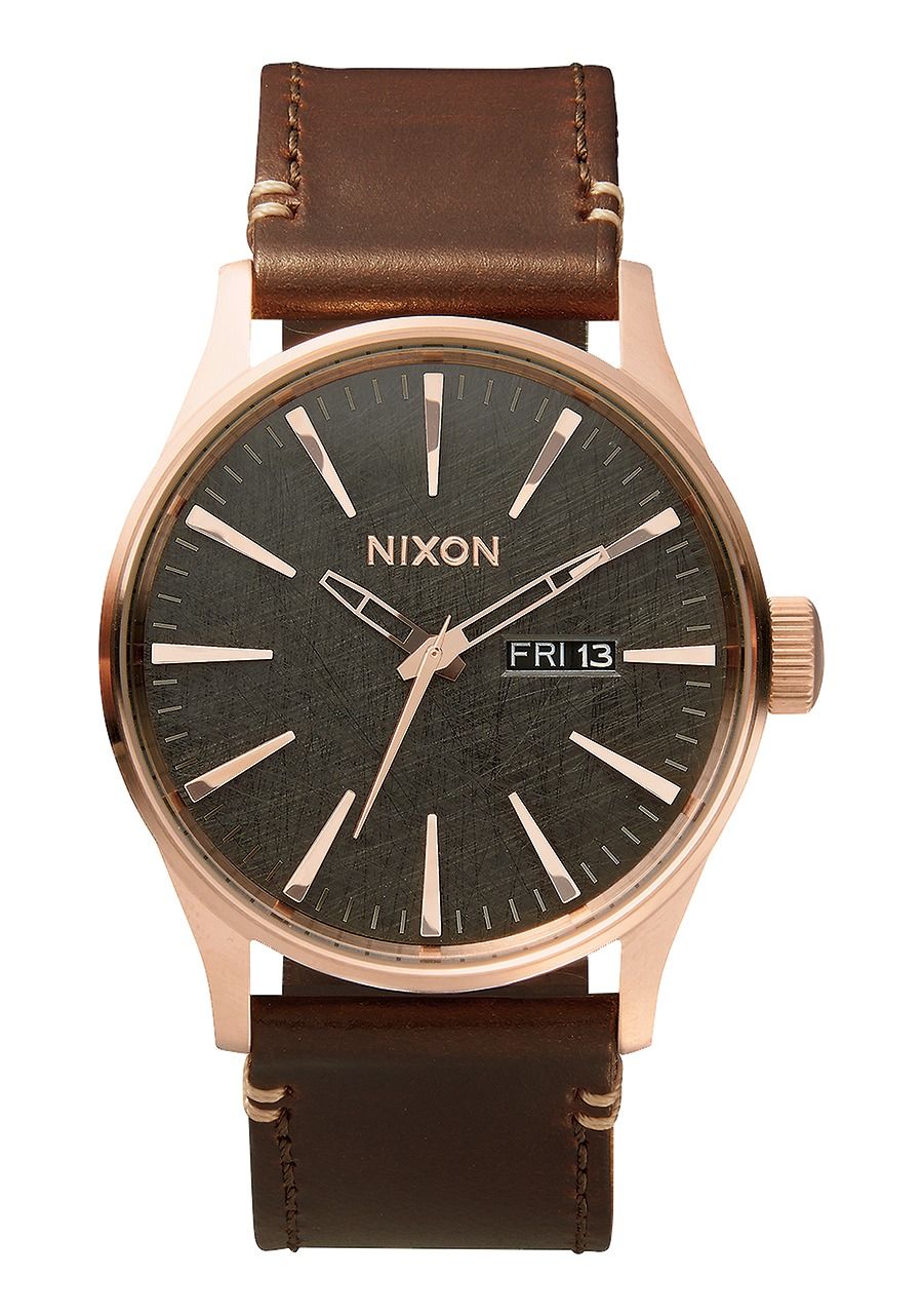 SENTRY LEATHER , 42 MM Rose Gold / Gunmetal / Brown A105-2001