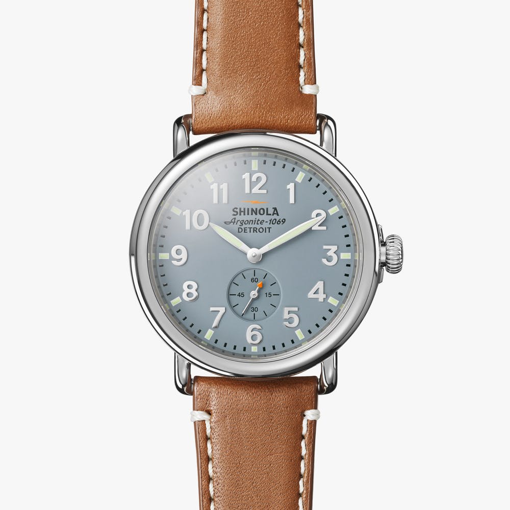 Shinola The Runwell Brown Leather Strap Blue Dial Watch S0110000024 $595.00