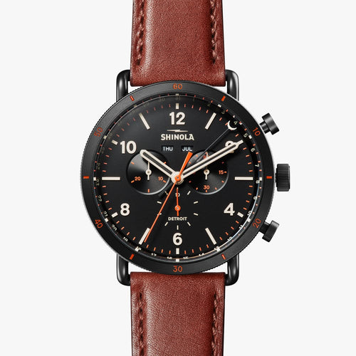 Shinola The Canfield Sport Black Dial Leather Strap Watch S0120194491