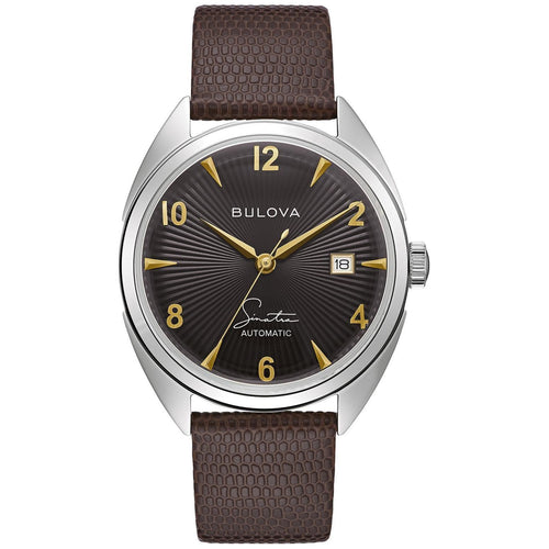 Bulova Men's Frank Sinatra 'Fly Me To The Moon' Brown Leather Strap Black Dial Watch 96B348